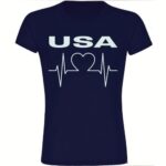 Bild von multifanshop Damen T-Shirt – USA – Herzschlag – Druck weiß – Frauen