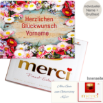 Bild von Persönliche Grußkarte mit Merci: Herzlichen Glückwunsch Vorname (250g)