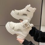 Bild von Tuinanle Damen-Sandalen, Sommer-High-Heels, Damen, Klobige Schuhe, Plateau-Keile, Süßer Reißverschluss, Weiße Sandalen 36