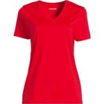 Produktbild von Supima Kurzarm-Shirt mit V-Ausschnitt, Damen,  Rot, Baumwolle, by Lands’ End